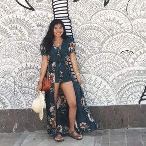 Floral tie front walk thru romper